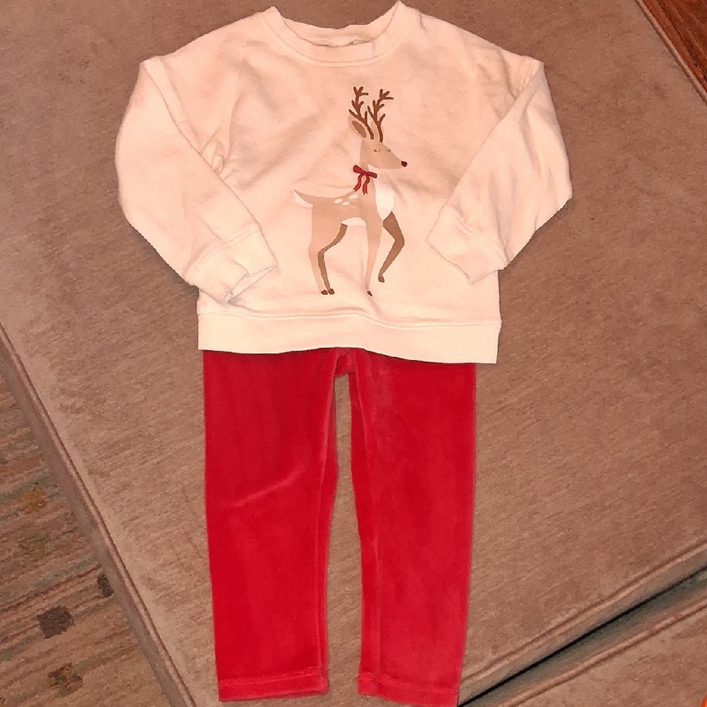 Reindeer Sweatshirt and Red Pants Set